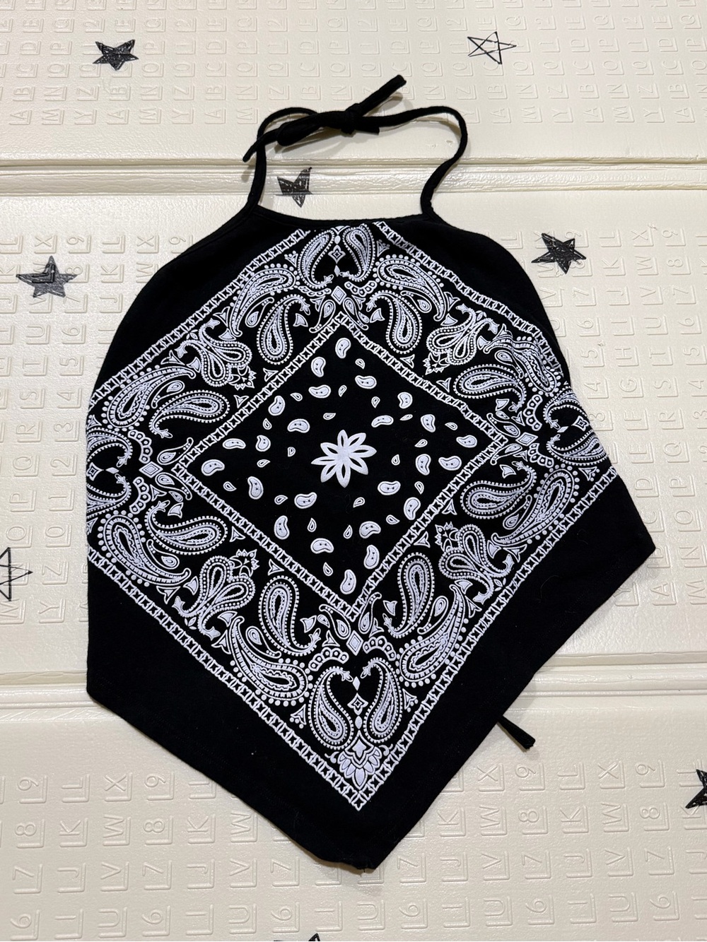 Black Bandana-Print Halter Scarf Top
